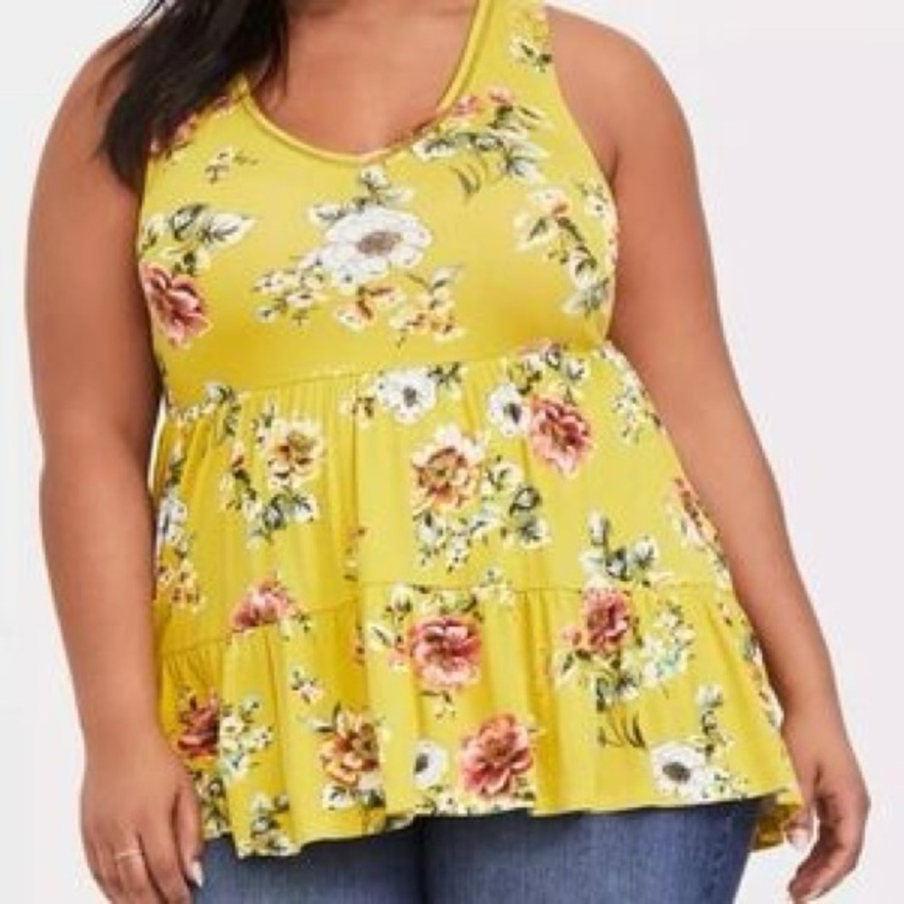 Torrid Yellow Floral Tiered Babydoll Top Blouse sz 3X